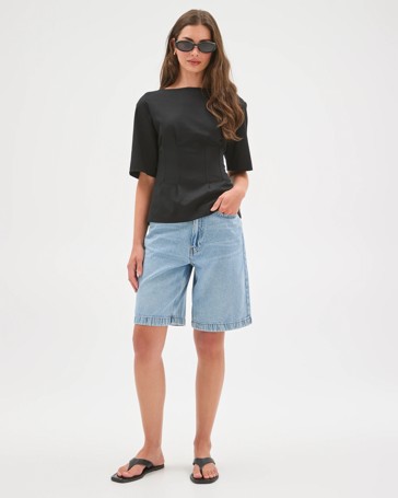 Petites Airloom Longline Bermuda Denim Shorts