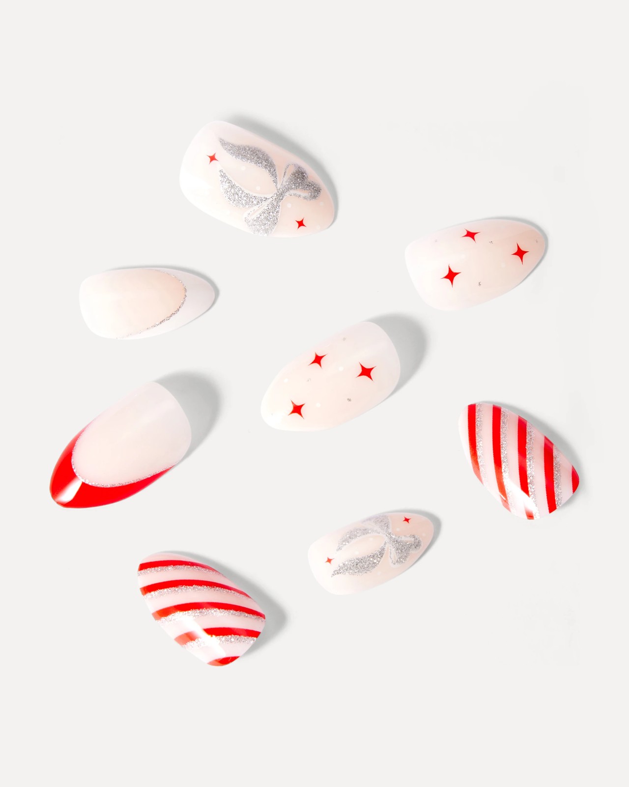 OXX Beauty 24 Pack Sleigh Season Artificial Nails with Adhesive - Almond Shape, Red and White 2 of 4