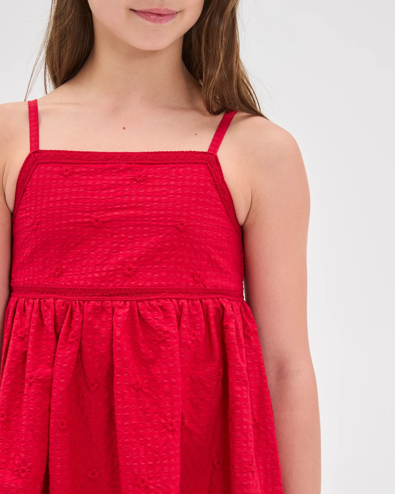 Cotton Blend Embroidered Special Occasion Dress - Red 4 of 6