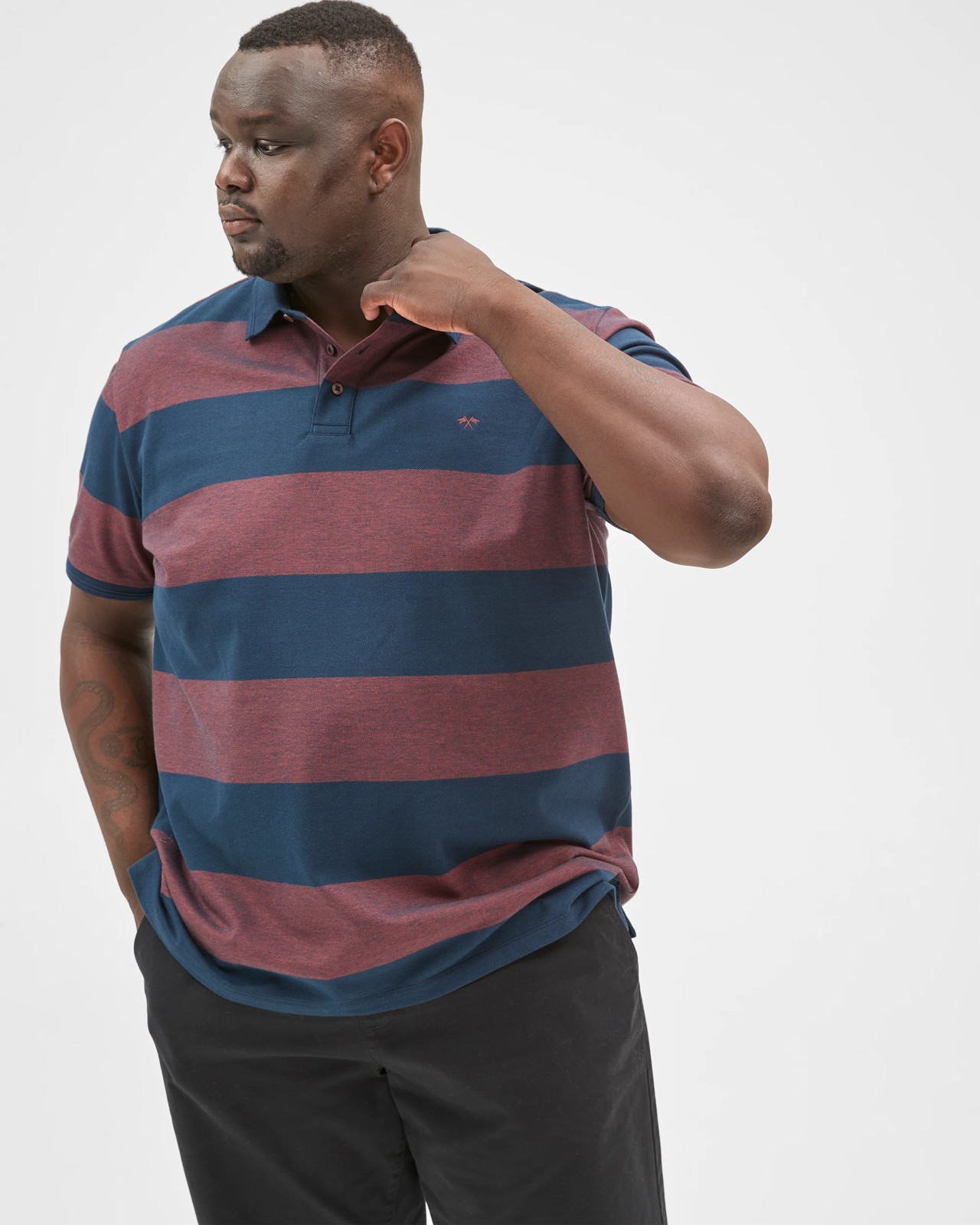 Plus Size Australian Cotton Block Stripe Polo Top - Henna 2 of 5