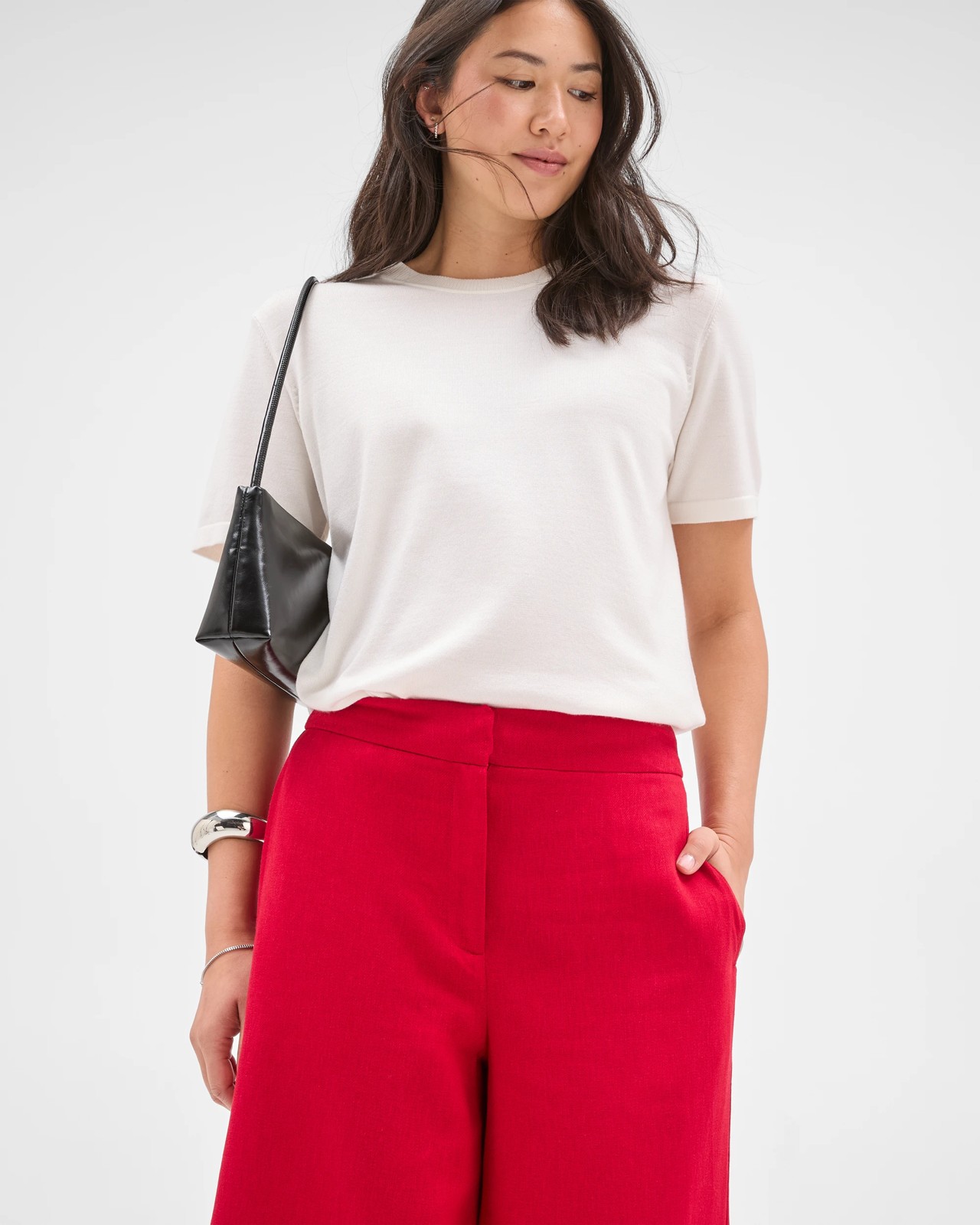 Preview Linen Blend Wide Leg Culotte Pants - Scarlet Red 4 of 5