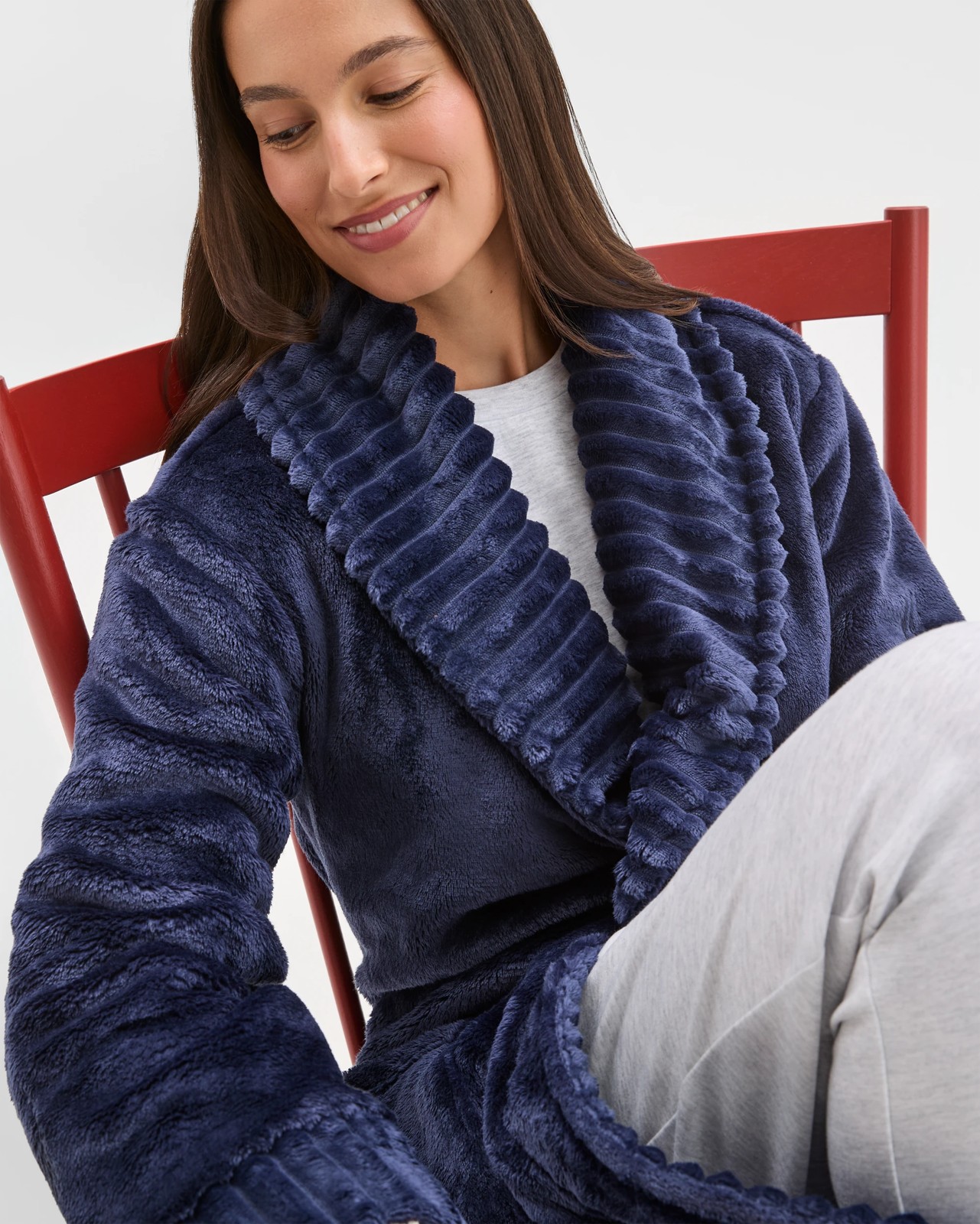 Jacquard Stripe Sleep Robe - Navy 2 of 6