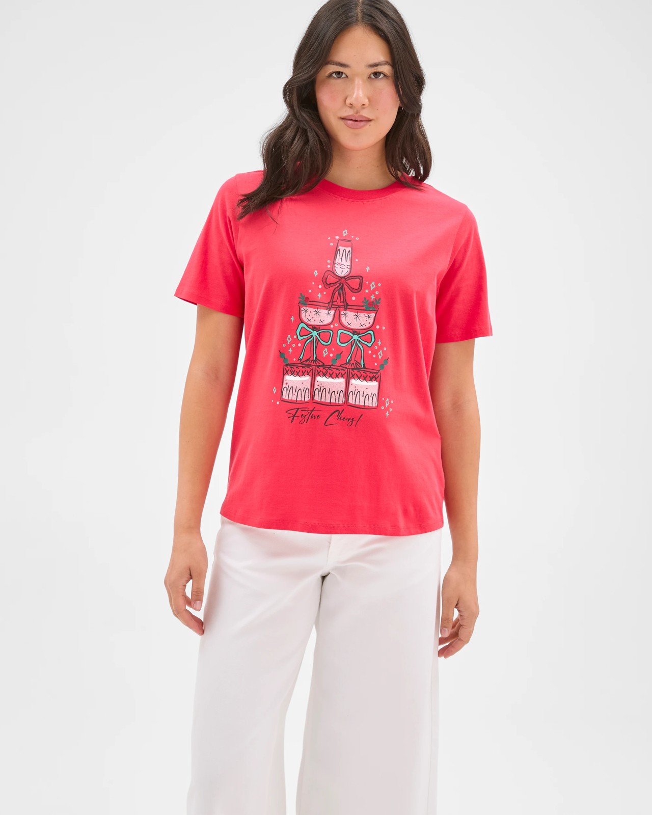 Australian Cotton Printed Christmas T-Shirt - Red Fizz Cheer 2 of 5