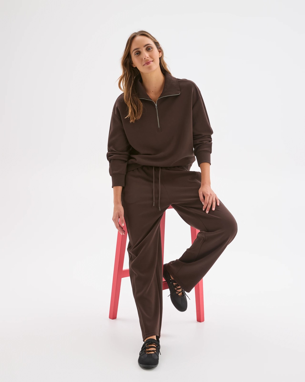 Movement Wide Leg Knit Panel Pants - Cocoa 5 of 6