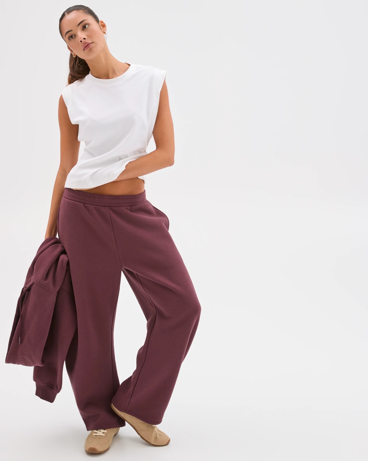 Lily Loves Australian Cotton Blend Bow Leg Trackpants - Burgundy Rouge 5 of 5
