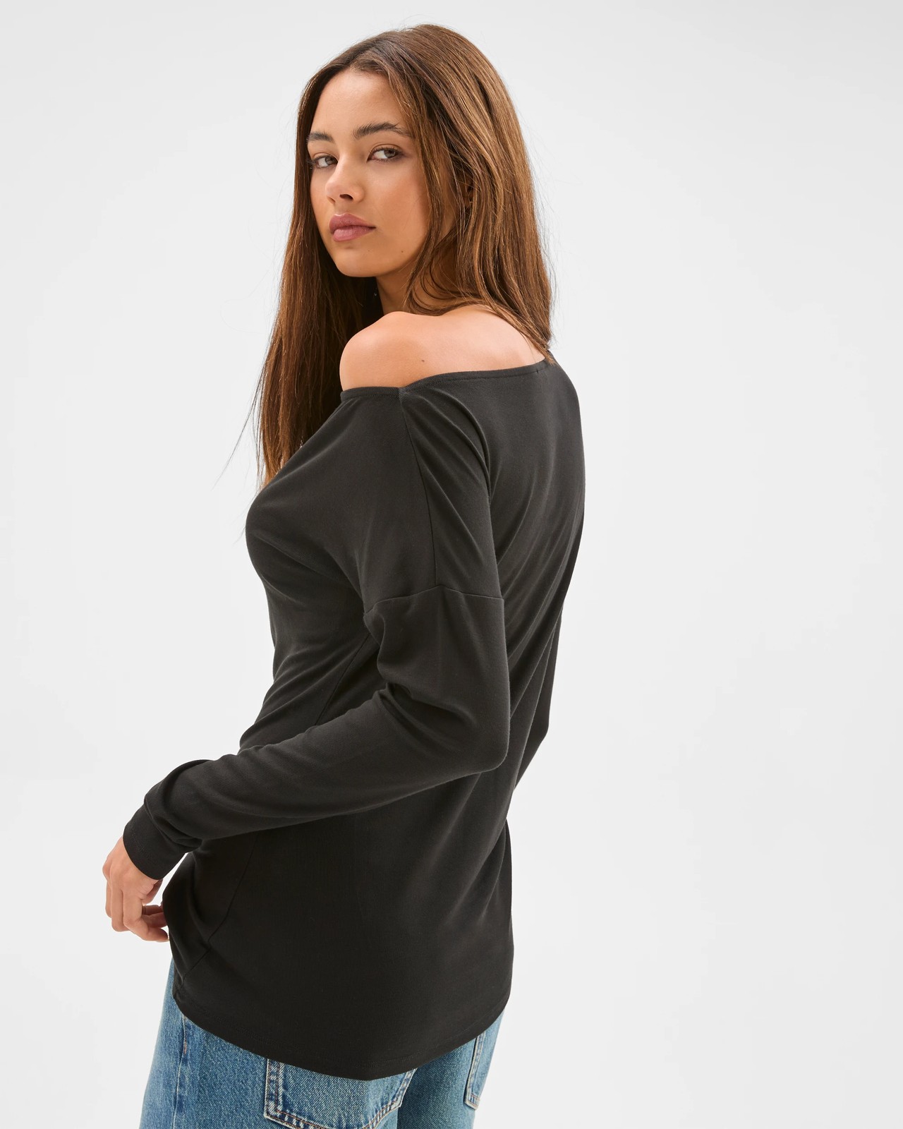 Lily Loves Asymmetrical Boat Neck Skivvy Top - Black 5 of 5