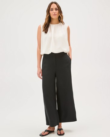 Preview Linen Blend Wide Leg Culotte Pants