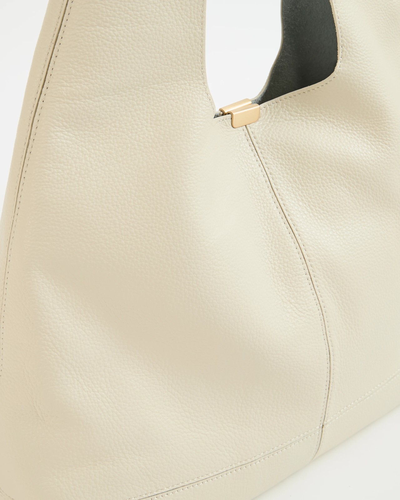 Genuine Leather Slouch Shoulder Bag - Ecru 2 of 2