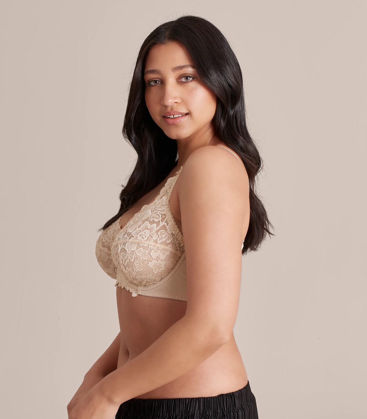 Fuller Figure Cup Soft Lace Underwire Bra - Taupe