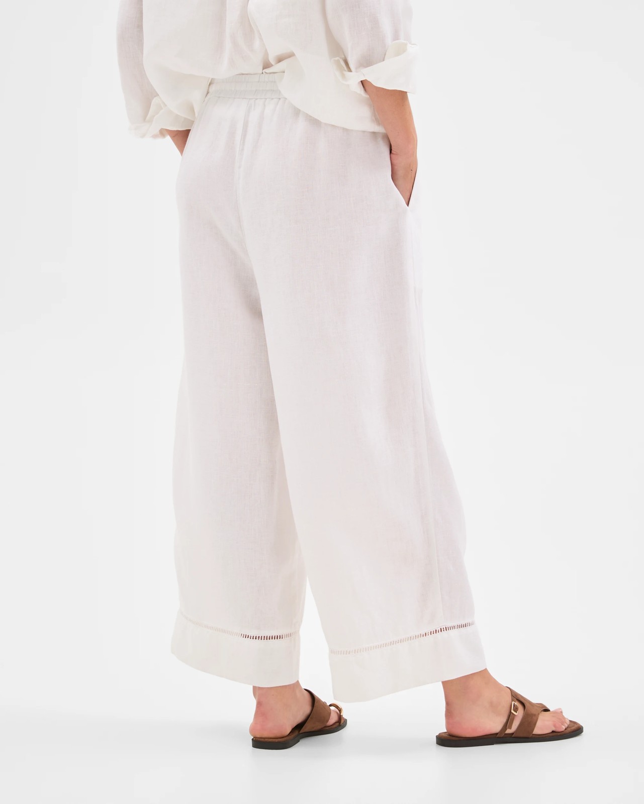 Resort European Linen Trim Crop Pants - White 6 of 6