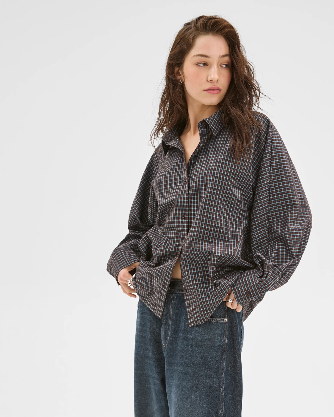 Lily Loves Australian Cotton Blend Oversized Shirt - Deep Sea Check 5 of 5