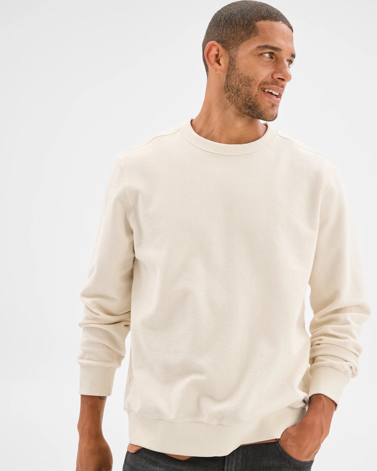 Australian Cotton Herringbone Long Sleeve Crew Neck Fleece Top 4 of 5