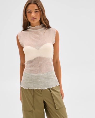 Lily Loves Sheer Plisse Sleeveless Top