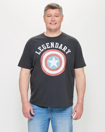 Man Plus Marvel Captain America Print T-Shirt