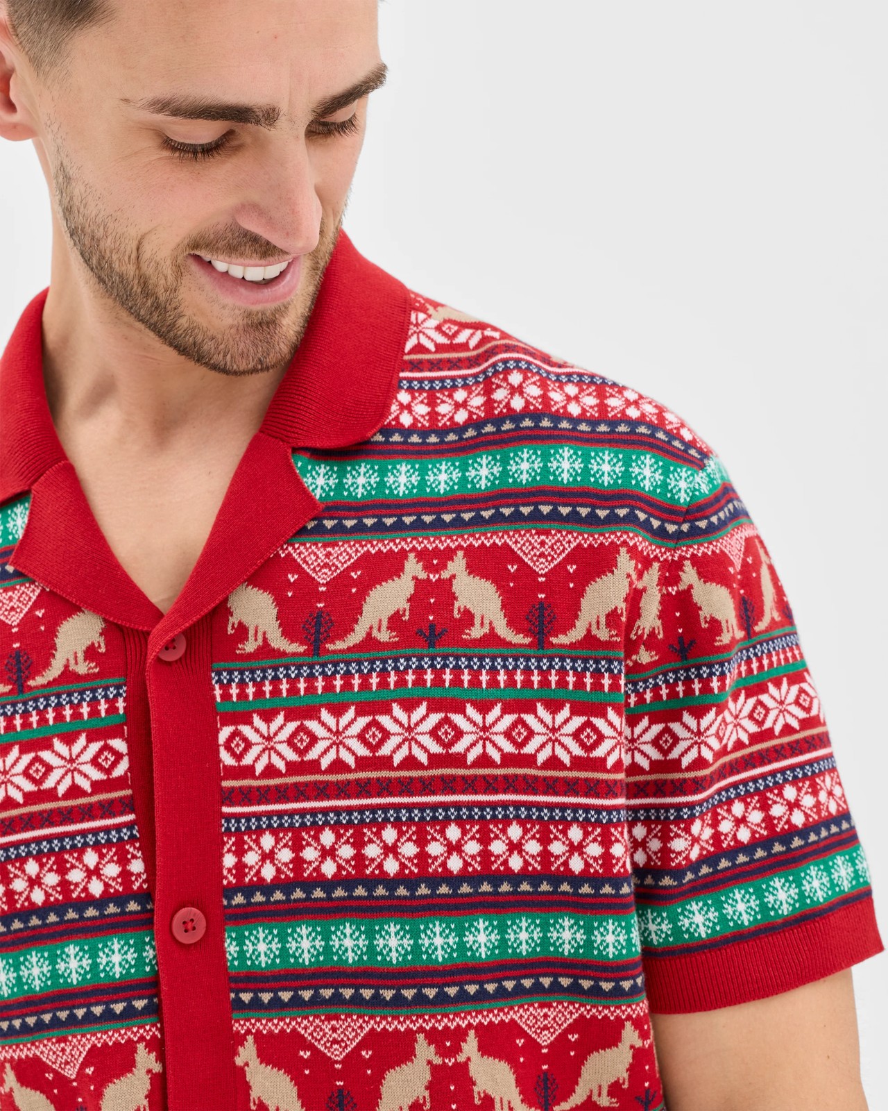 Australian Cotton Christmas Fairisle Knit Shirt - Red 4 of 6