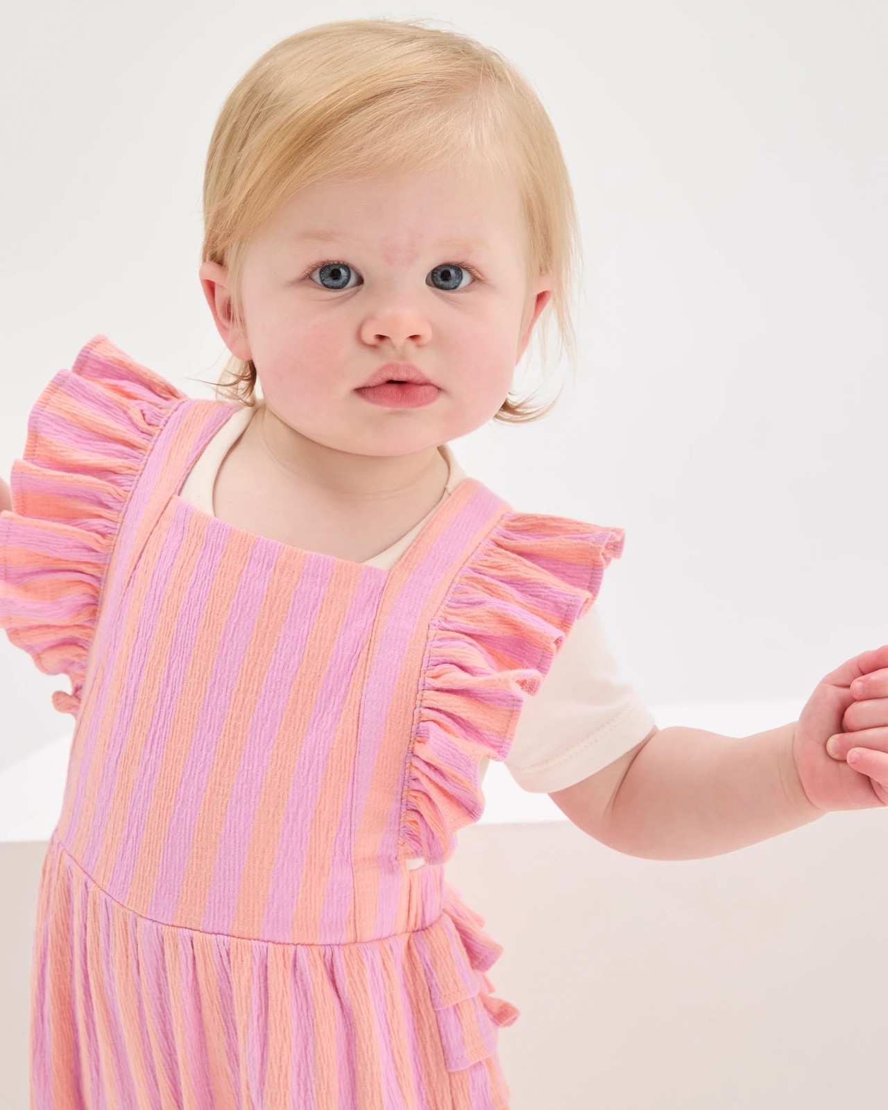 Baby Organic Cotton Rich Knit Sunsuit - Stripe Peach Lilac 2 of 5