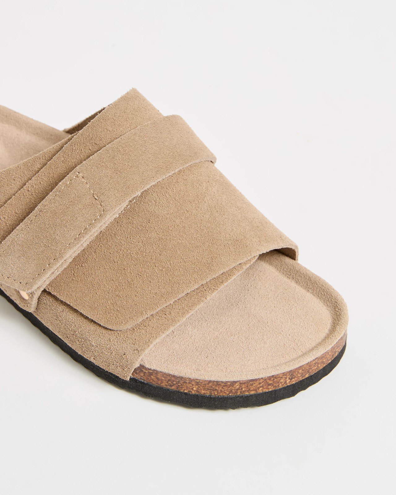 Genuine Suede Leather Moulded Cork Single Wide Strap Sandals - Taupe 3 of 3