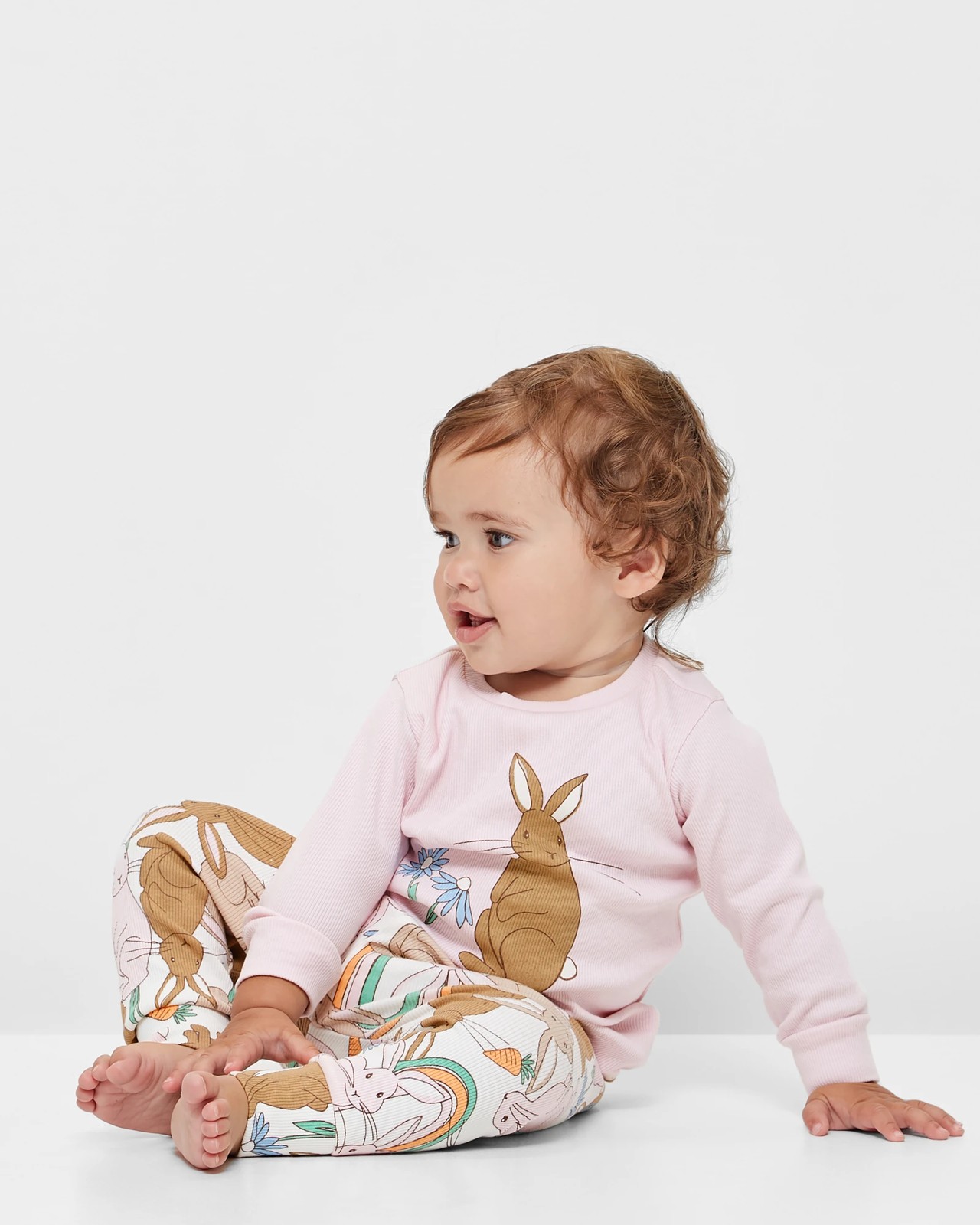 Family Matching Baby Girls Easter Bunny Cotton Rib Pyjama Set