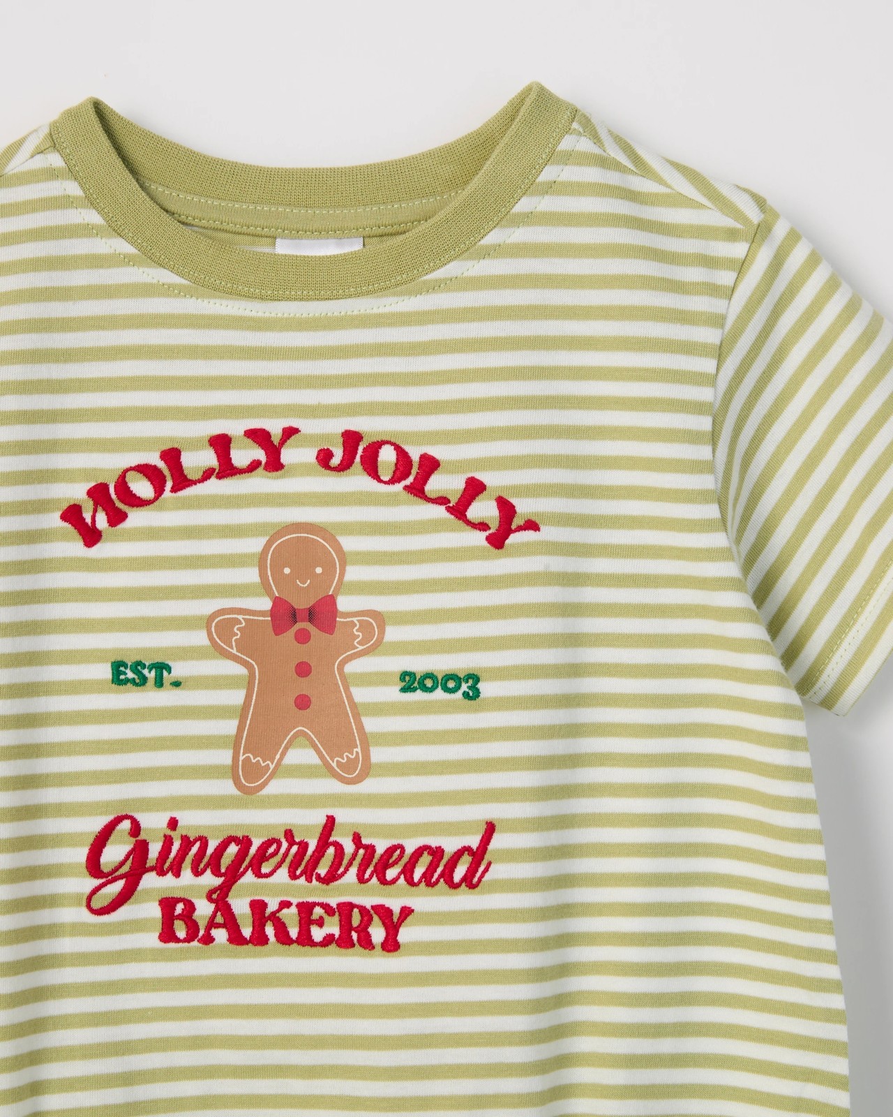 Baby Organic Cotton Short Sleeve Bubble Christmas Bodysuit - Xmas Gingerbread Green 2 of 2