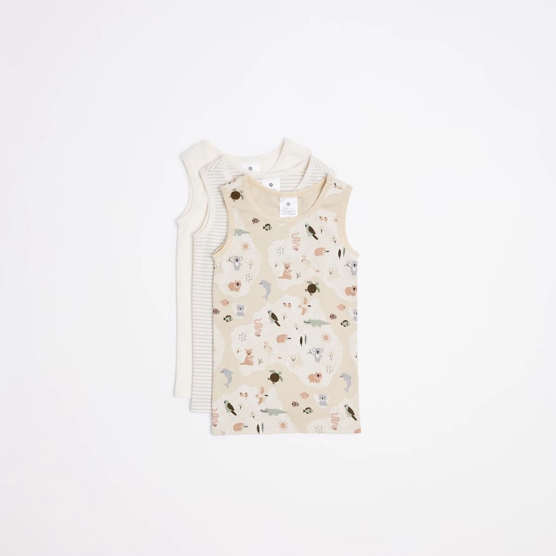Baby Organic Cotton Vests 3 Pack - Australian Animal Ecru | Target ...