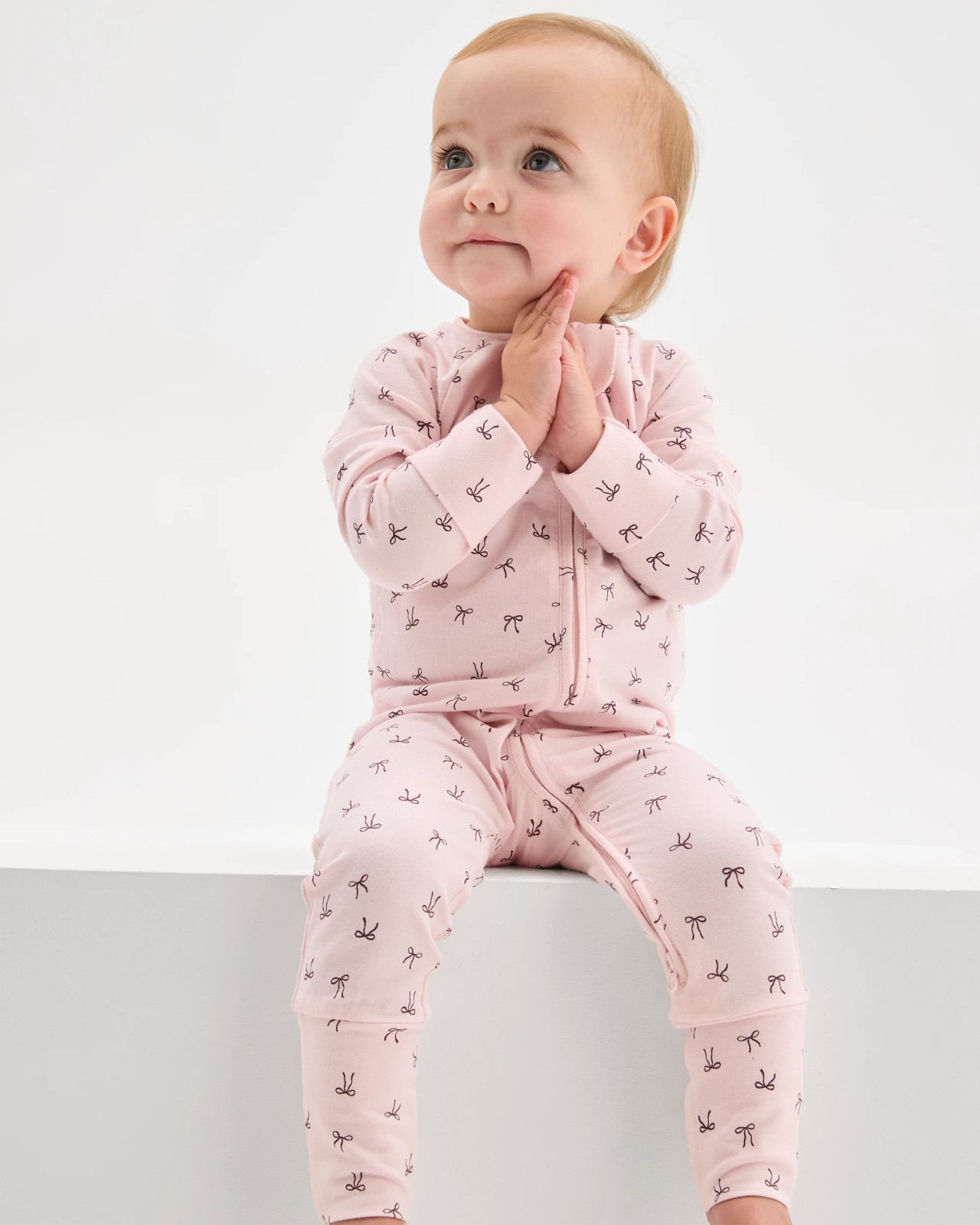 Baby Organic Cotton Zip Front Footless Coverall - Bows Pink 3 of 5