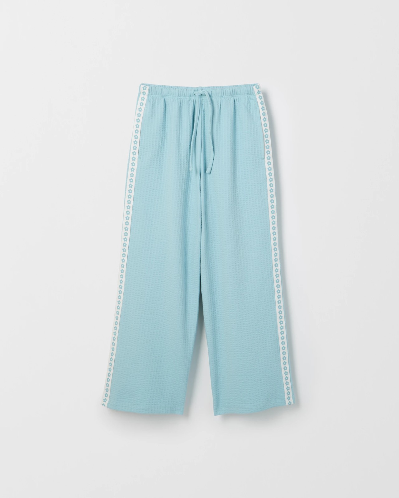 Australian Cotton Blend Textured Side Taped Wide Leg Knit Pants - Blue 5 of 6