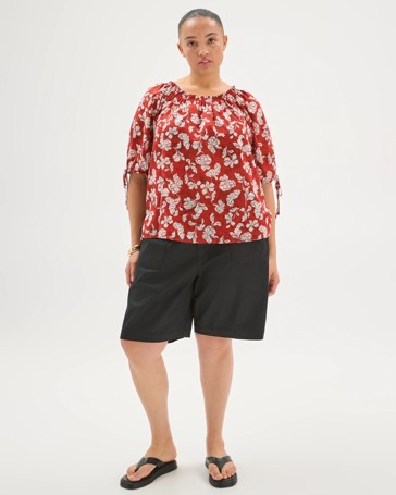 Plus Size Stretch Twill Pull On Bermuda Shorts