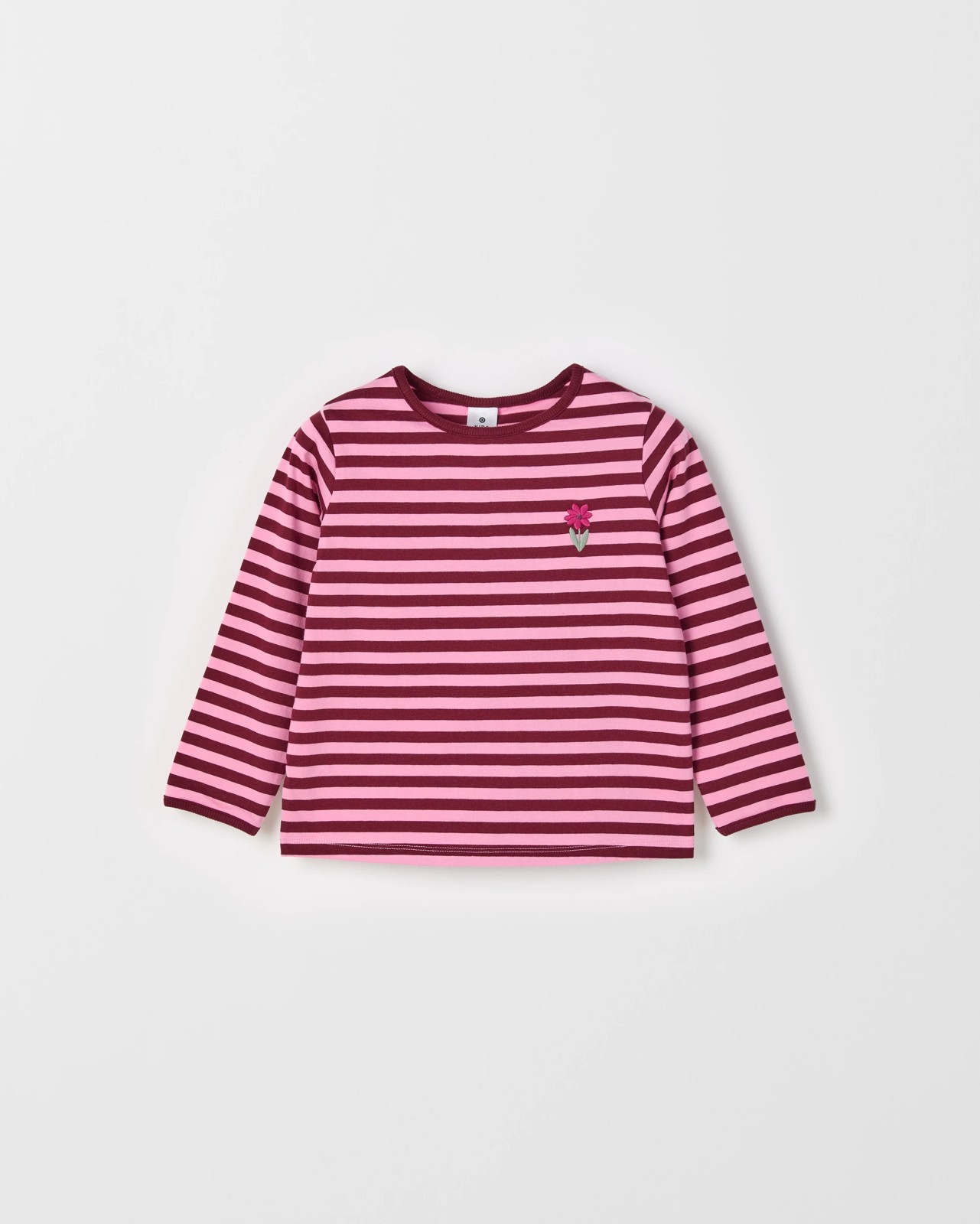 Australian Cotton Fashion Wide Long Sleeve T-Shirt - Pink Tonal Stripe Flower 2 of 2