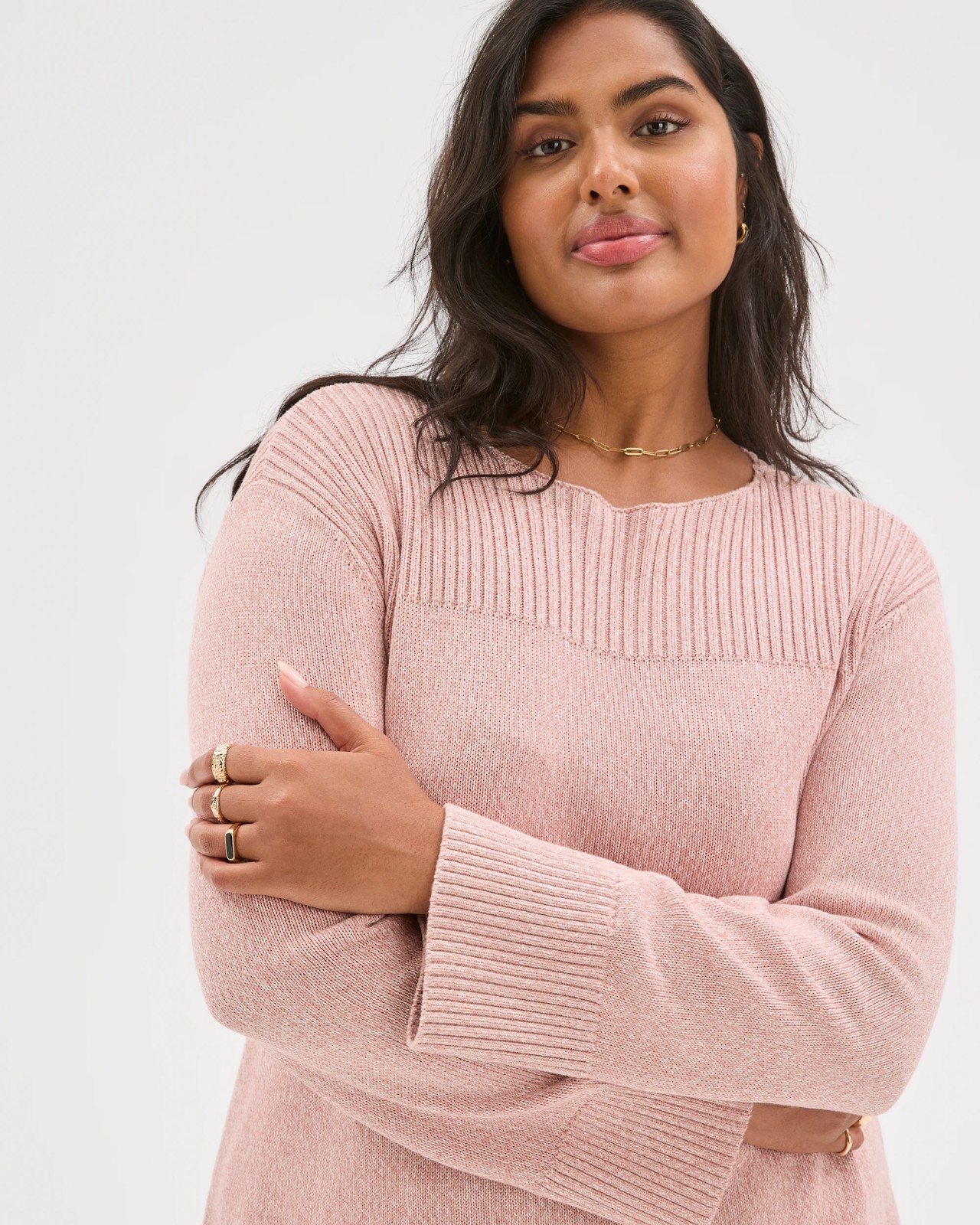 Plus Size Australian Cotton Blend Ottoman Twist Jumper - Soft Blush Twist 5 of 5