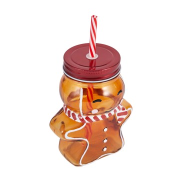 Gingerbread Drink Jar & Straw - Anko