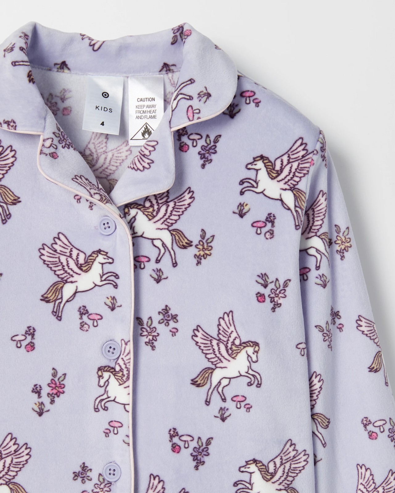 Younger Girls Button Through Fleece Pyjama Set - Unicorn Pegasus 2 of 2