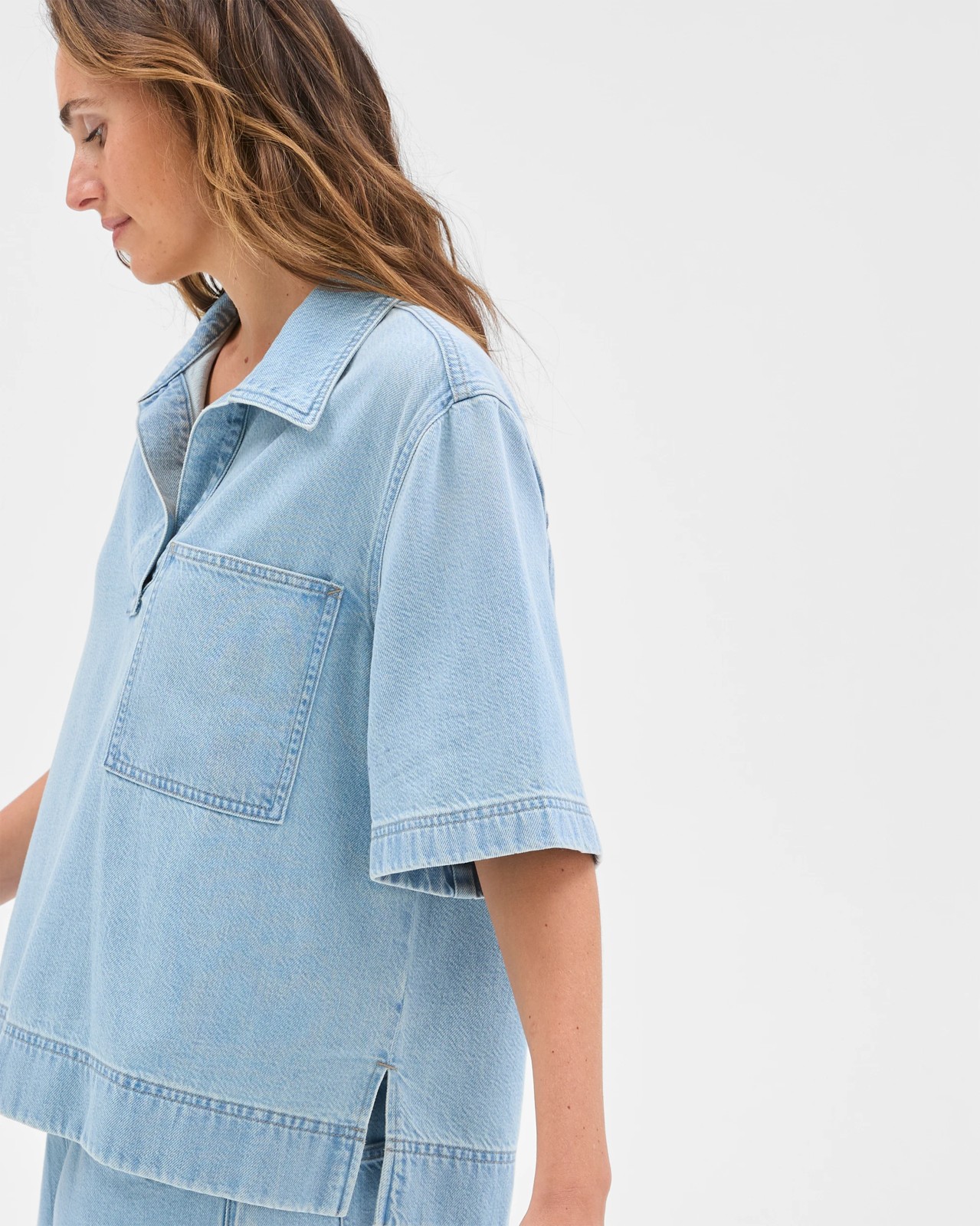 AirLoom Short Sleeve Denim Polo Shirt 5 of 5