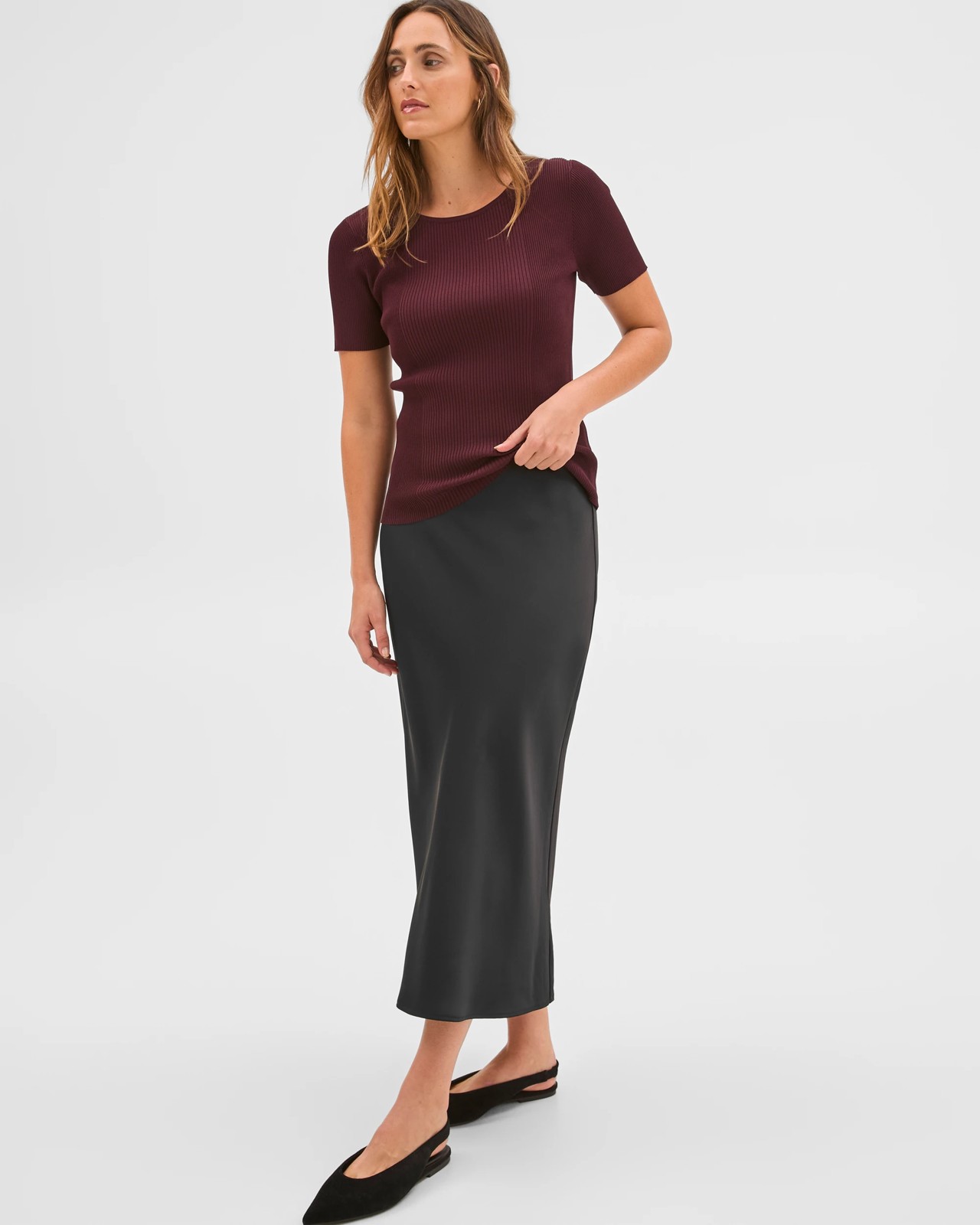 Preview Satin Bias Cut Midi Skirt - Black 3 of 6