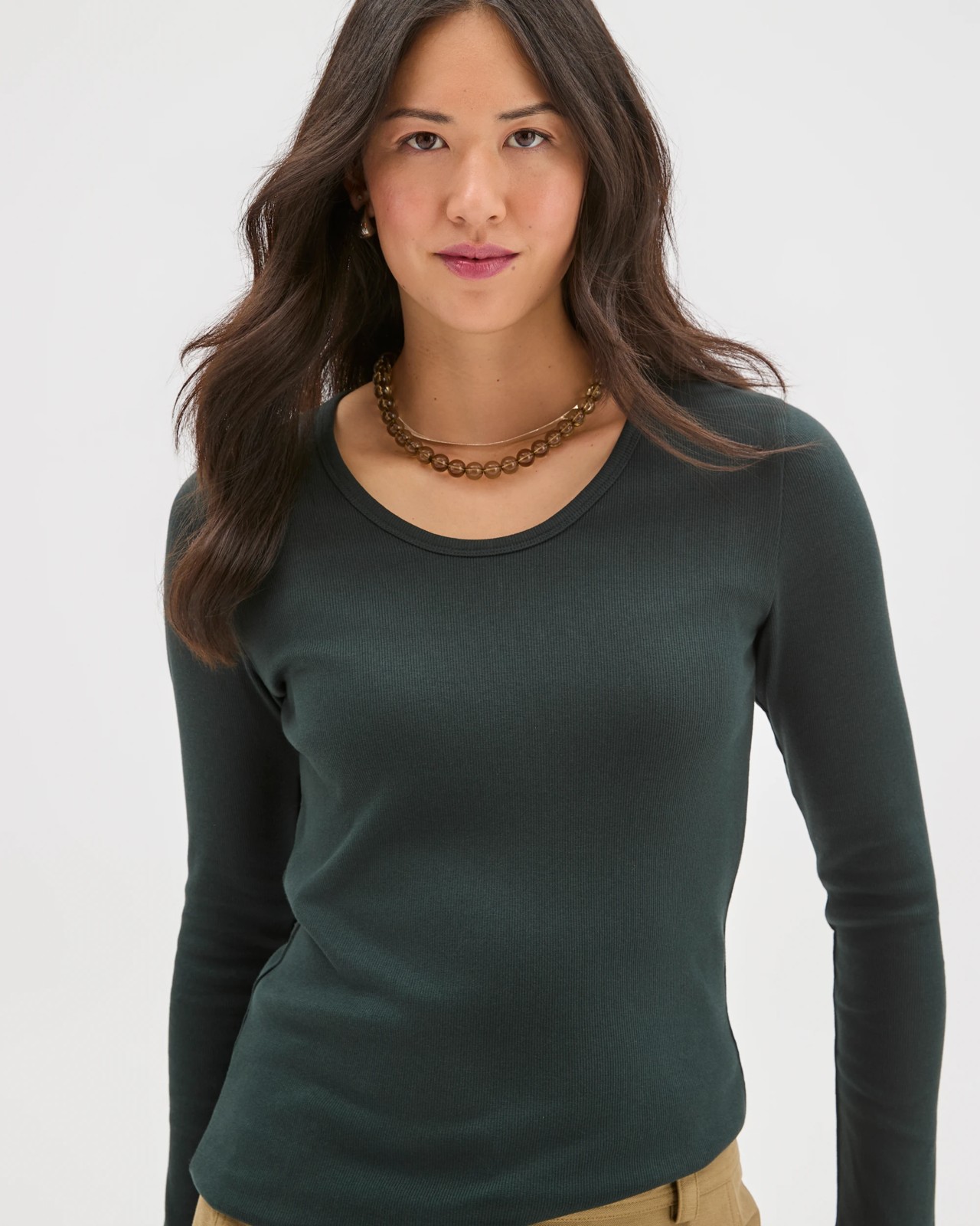 Australian Cotton Long Sleeve Scoop Neck Rib T-Shirt - Midnight Jade 5 of 5