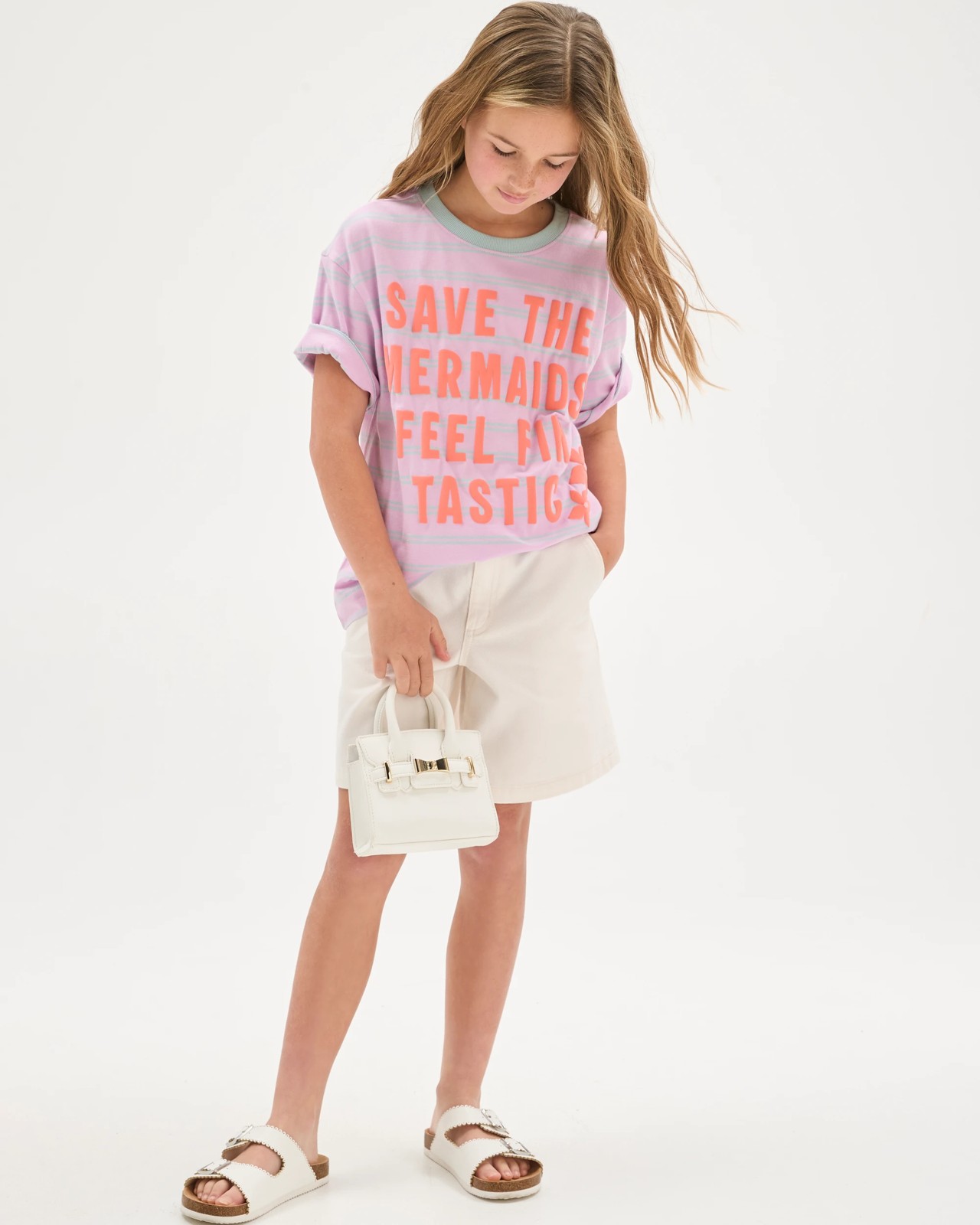 Australian Cotton Oversized T-Shirt - Mermaid Text Stripe Purple 2 of 5