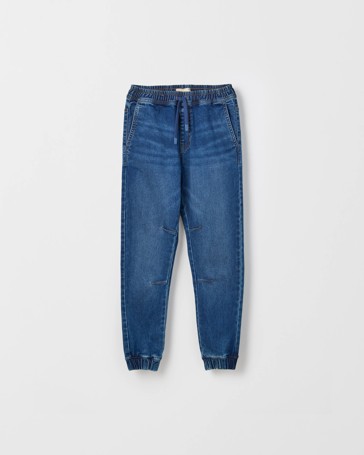 Elastic Waistband Terry Jogger Denim Jeans