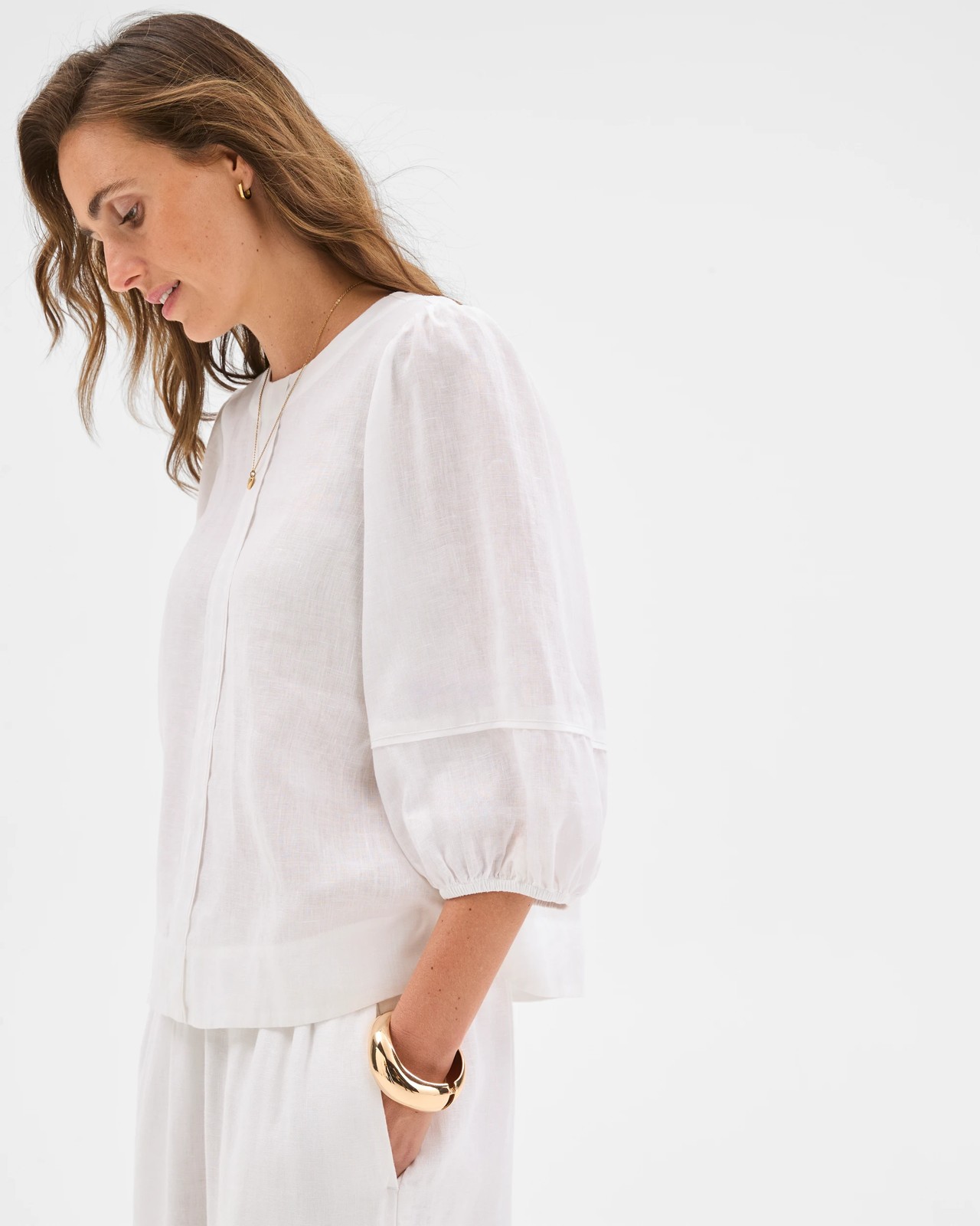 European Linen Femme Popover Blouse - White 3 of 6