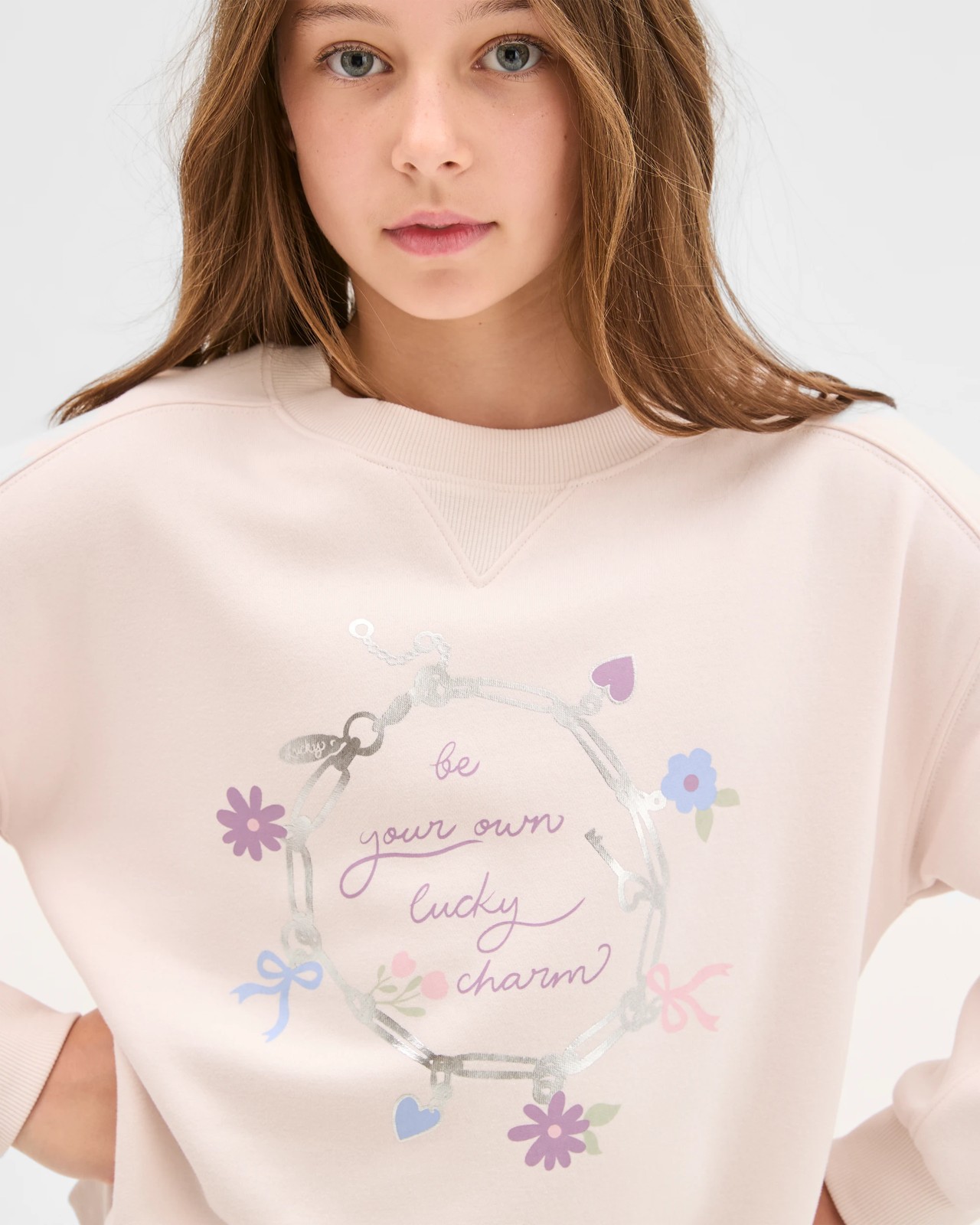 Australian Cotton Blend Long Sleeve Fleece Sweat Top - Pastel Parchment 5 of 6