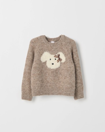 Fluffy Dog Embroidered Knit Sweater