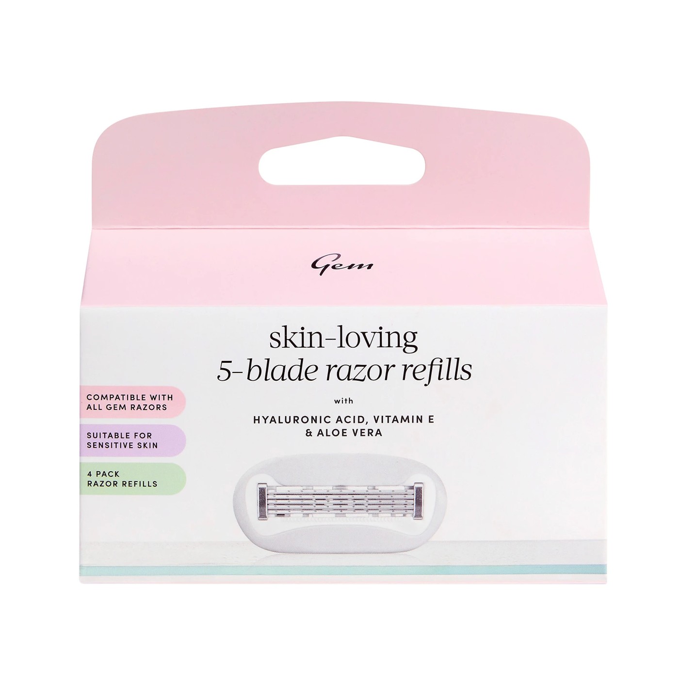 Gem 4 Pack Skin-Loving 5-Blade Razor Refills - Hyaluronic Acid, Aloe Vera and Vitamin E 2 of 5