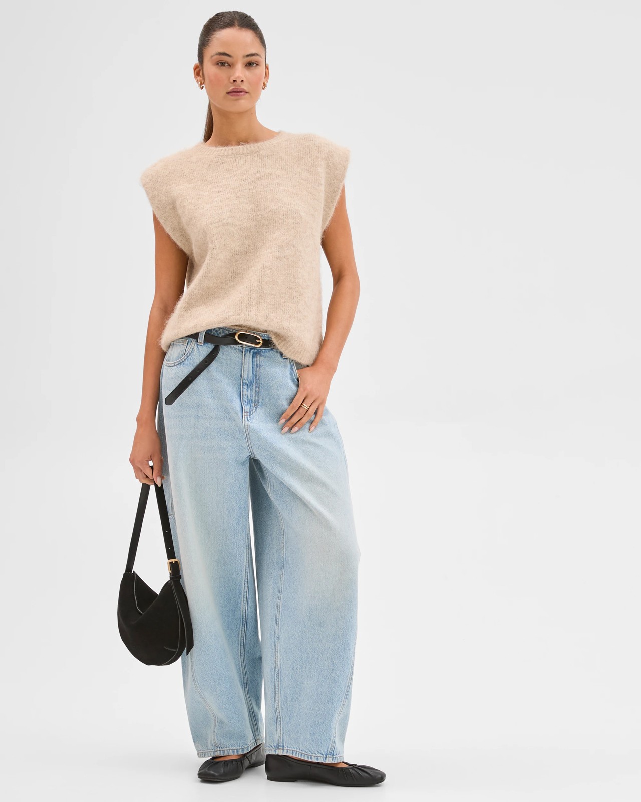 Lily Loves Exaggerated Shoulder Knit Vest - Pine Nut 2 of 6