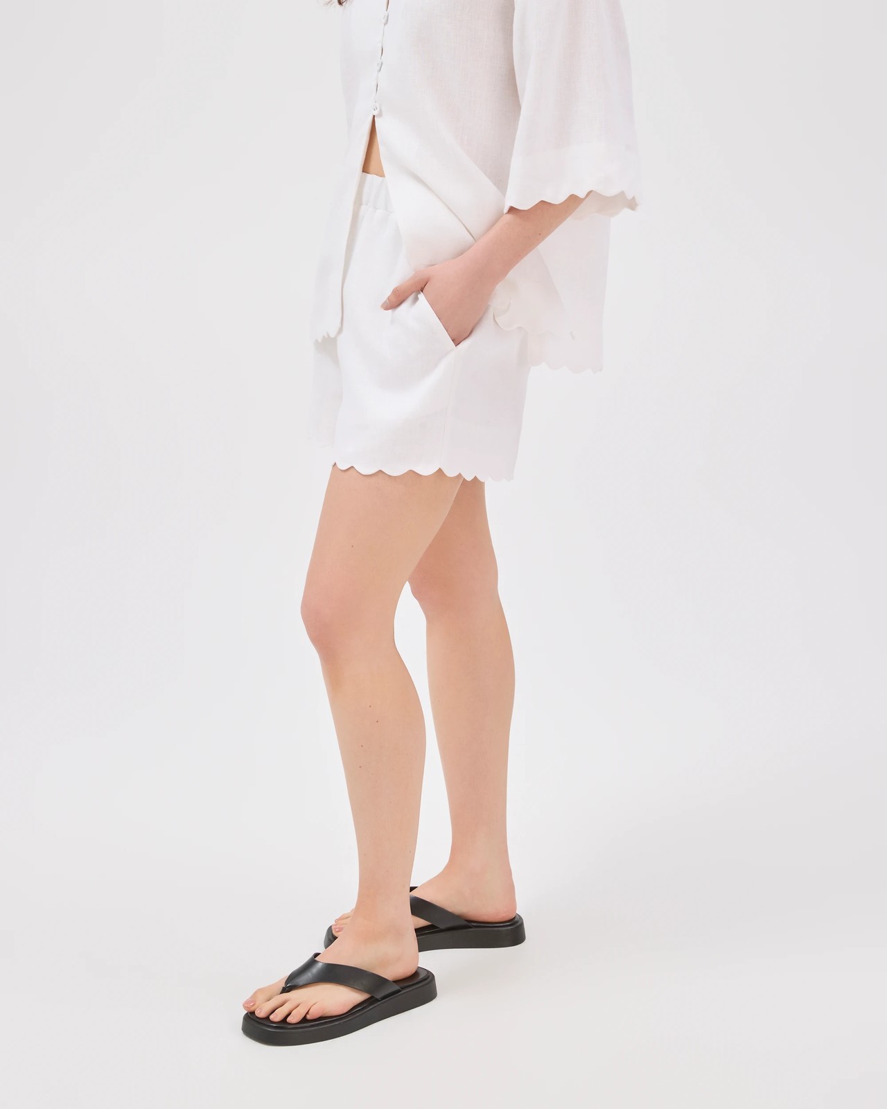 Lily Loves European Linen Scallop Shorts - White 5 of 6
