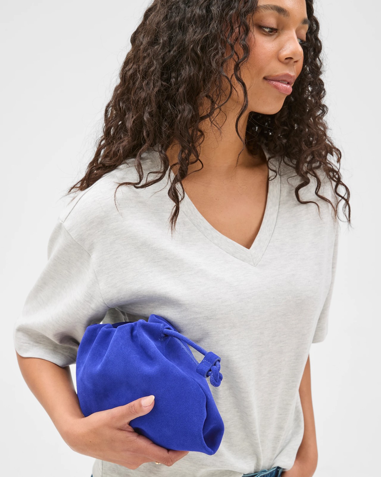 Premium Suede Leather Gathered Clutch Bag - Cobalt 3 of 3