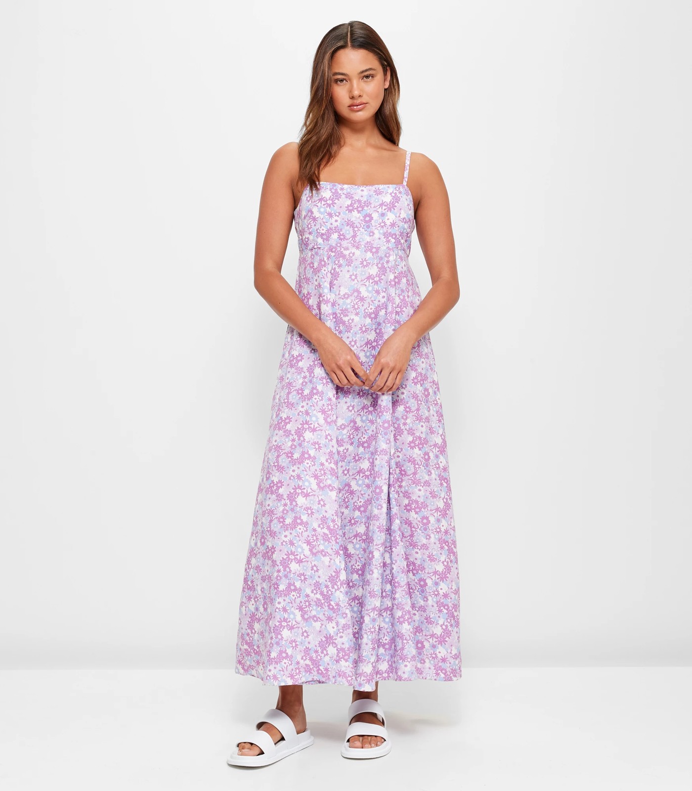 Linen Blend Strappy Babydoll Midi Dress - Lily Loves - Marnie Floral