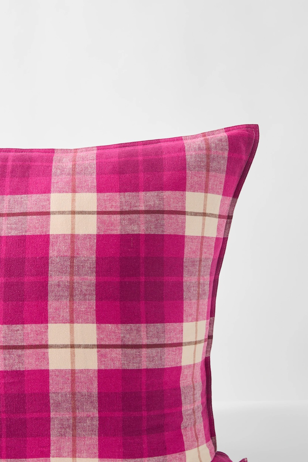 Aster Check Linen/Coton European Pillowcase - Fuschia 4 of 4