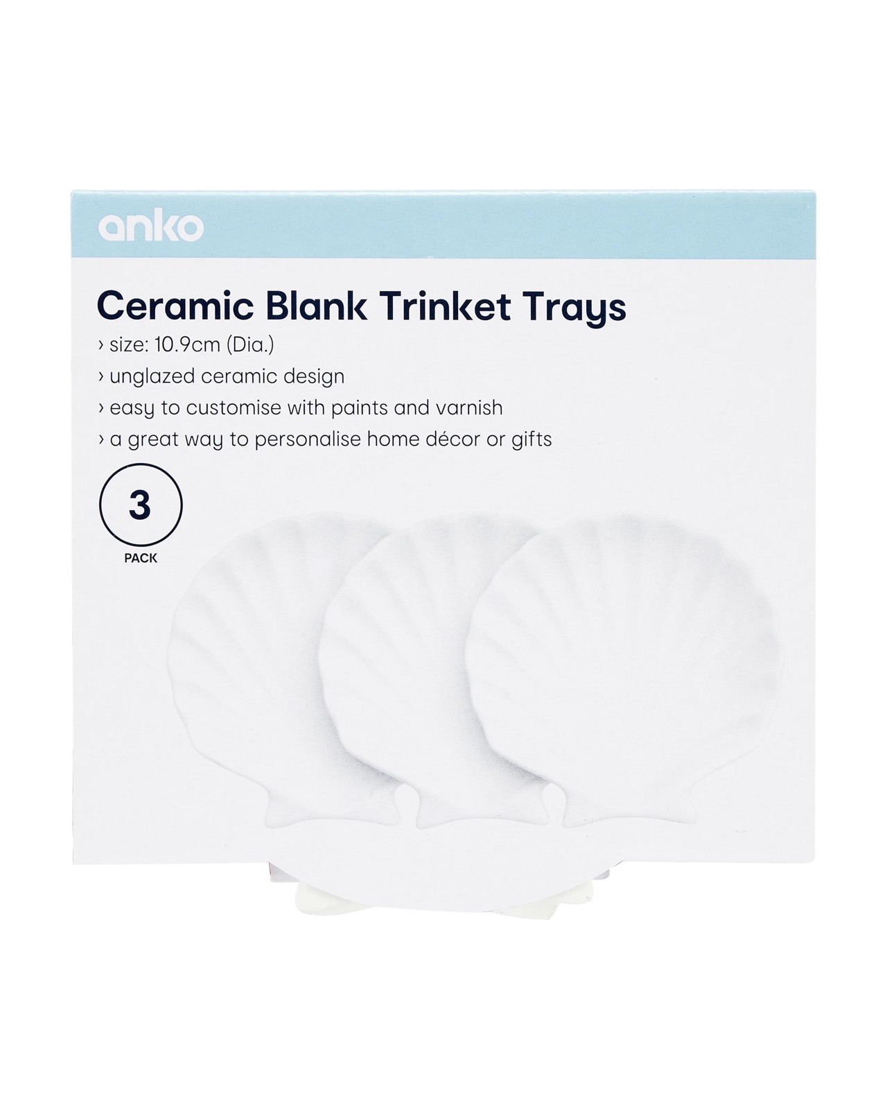 Anko 3 Pack Ceramic Blank Trinket Trays 3 of 3