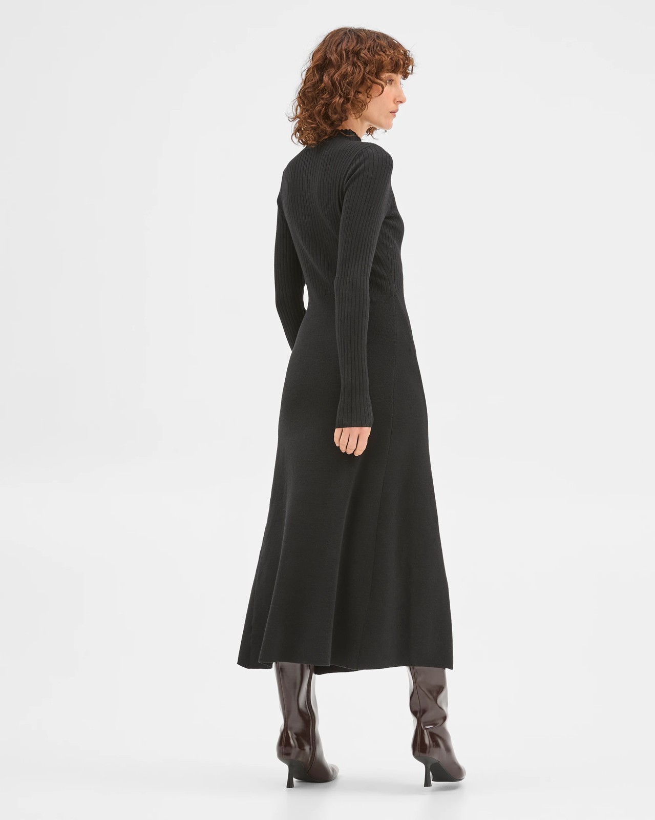 Preview Long Sleeve Rib Detail Knit Dress - Black 6 of 6