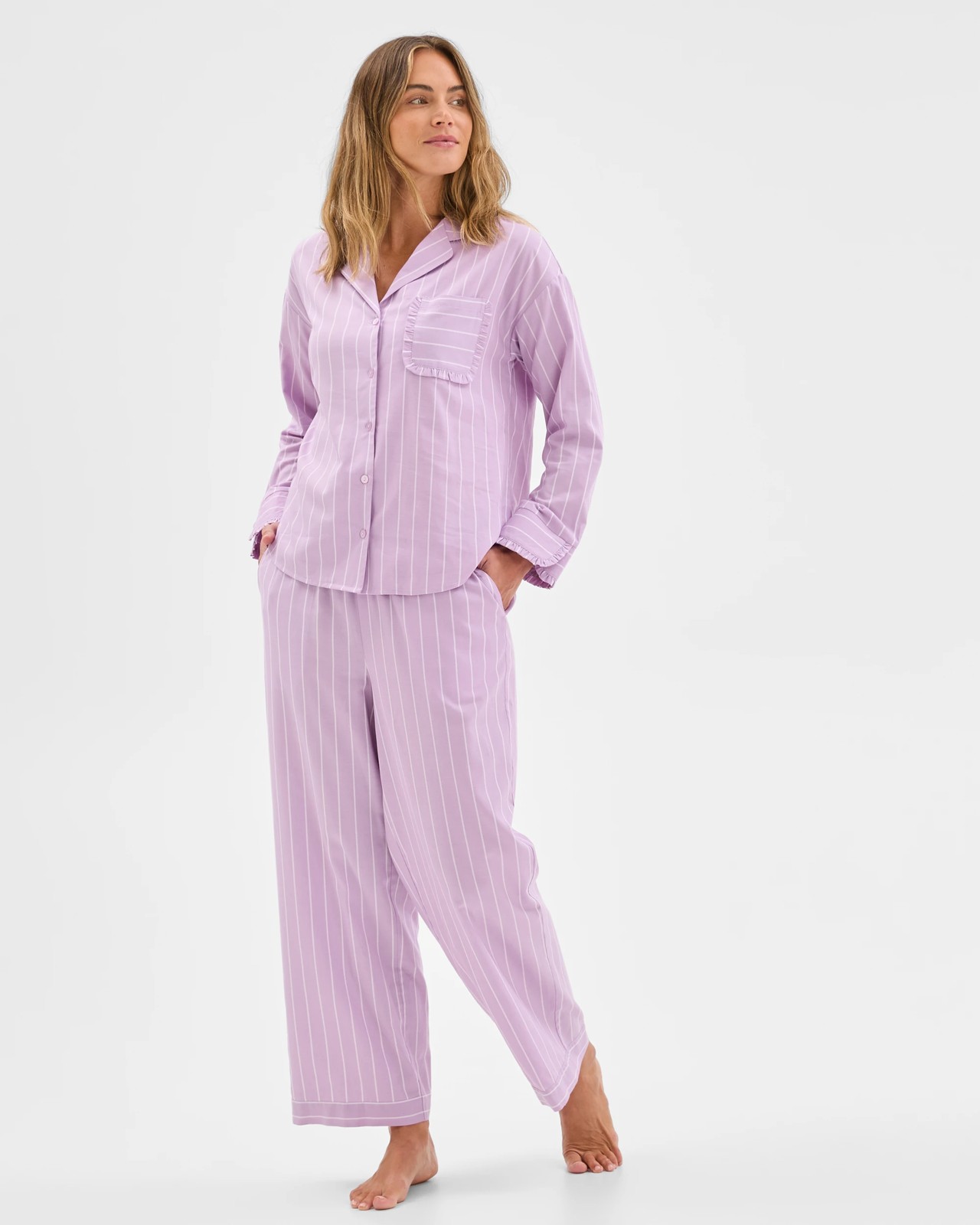 Long Sleeve Top and Pants Pyjama Set - Lilac Stripe 2 of 6