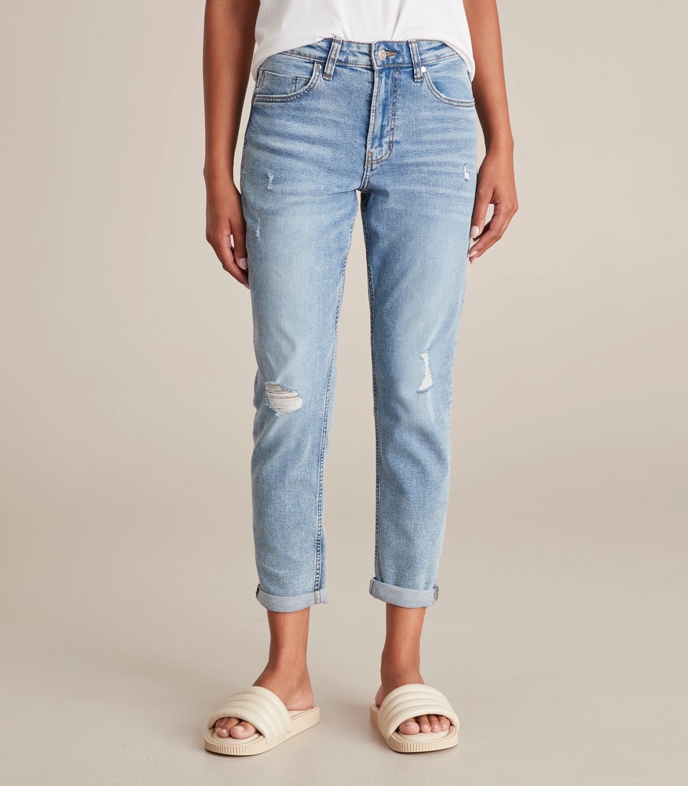 Distressed mid rise sales jeans