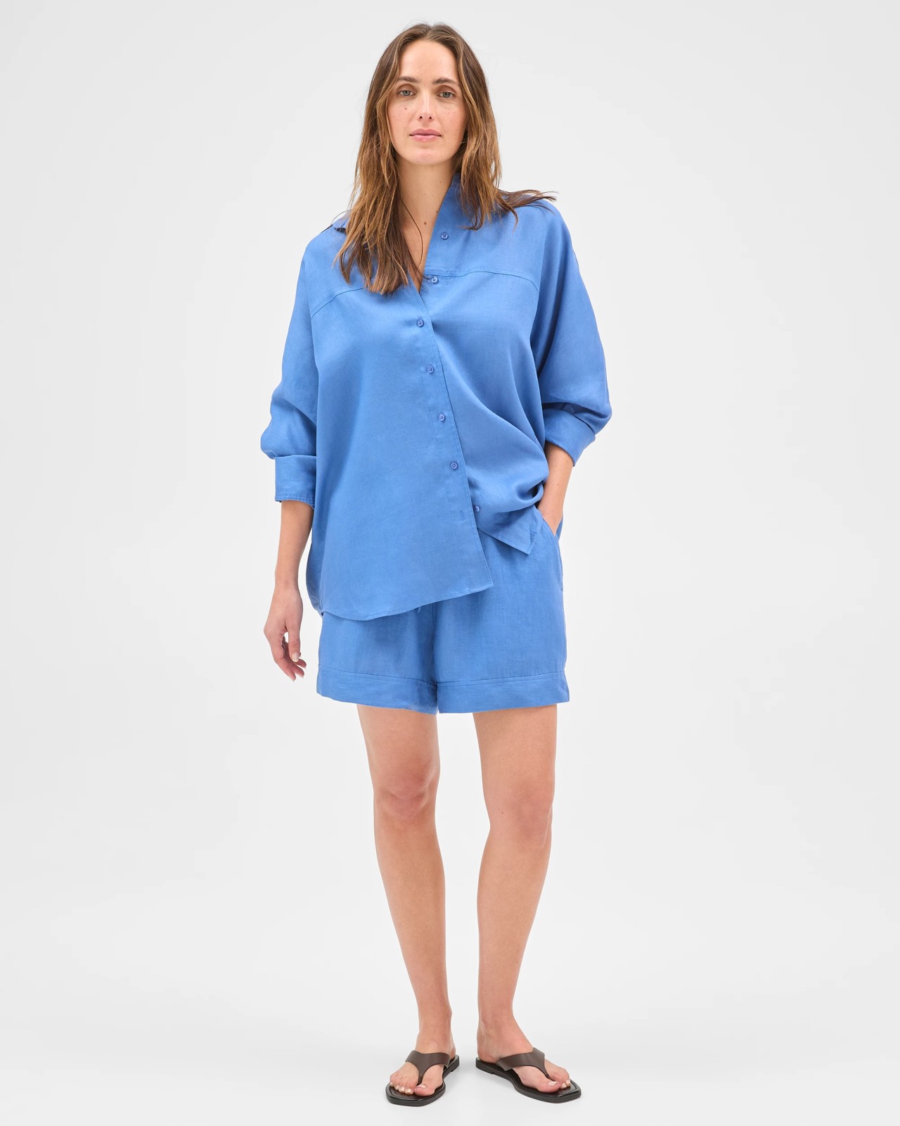 European Linen Pull On Shorts - Lapis Blue 2 of 5